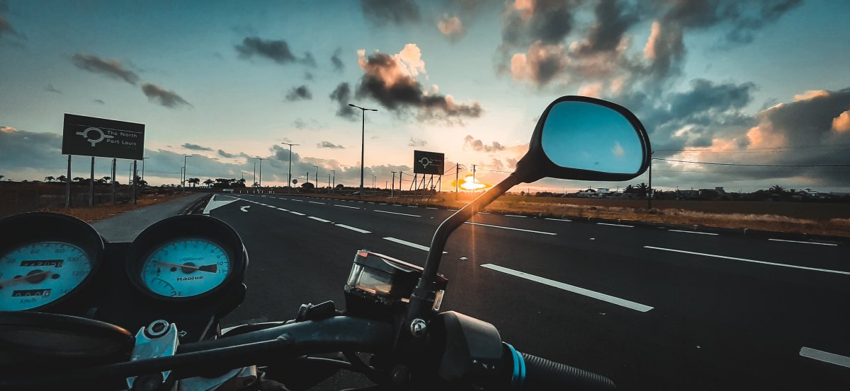 100+ Free Photos - Sunset view from motorcycle on motorway